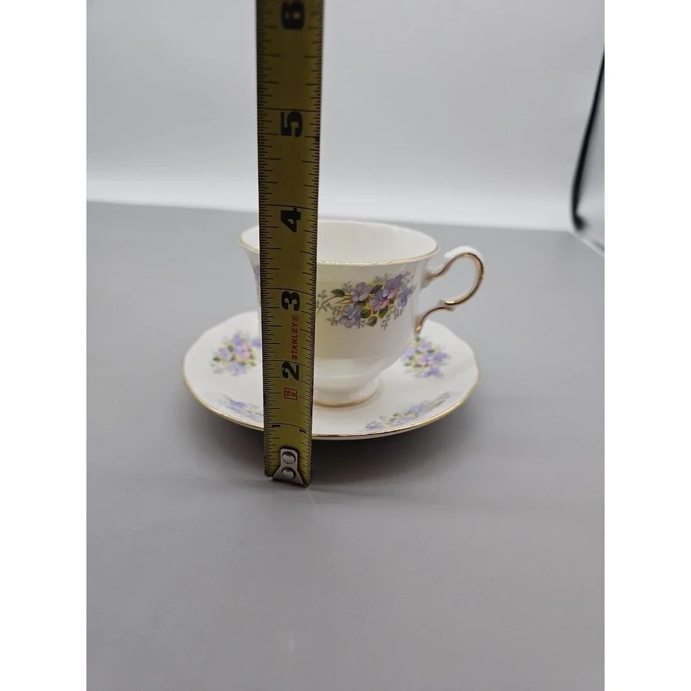 Queen Anne Teacup & Saucer Bone China England Blue mixed colors Floral Gold Trim